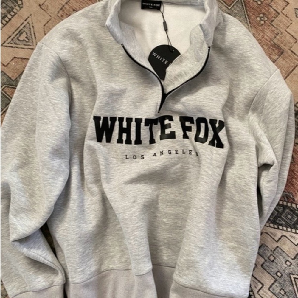 White Fox Boutique Grey Logo Quarter-Zip Pullover